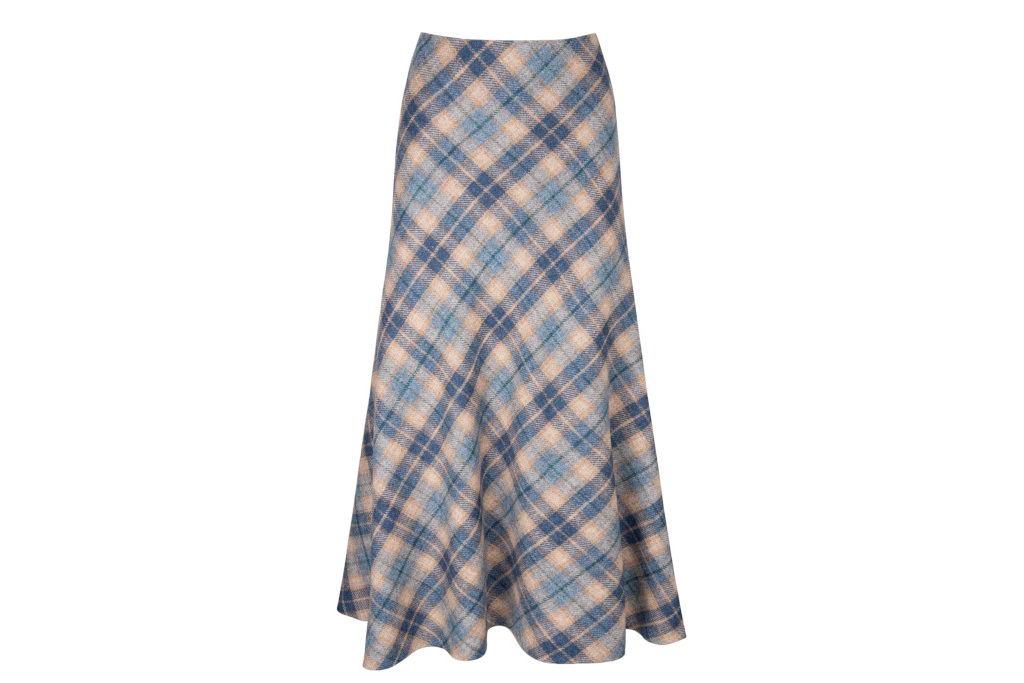 Blue check bias skirt