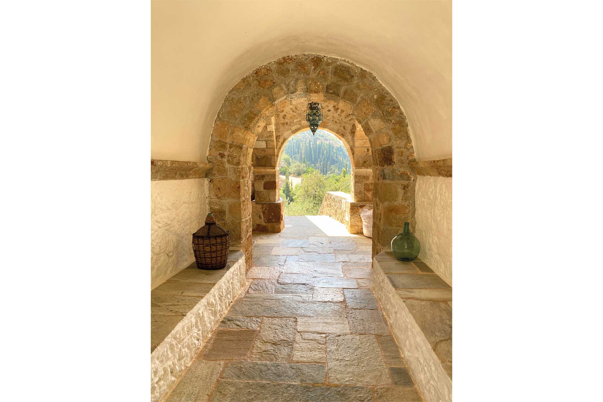 Patrick Leigh Fermour's villa in Mani, Greece, interior walkway