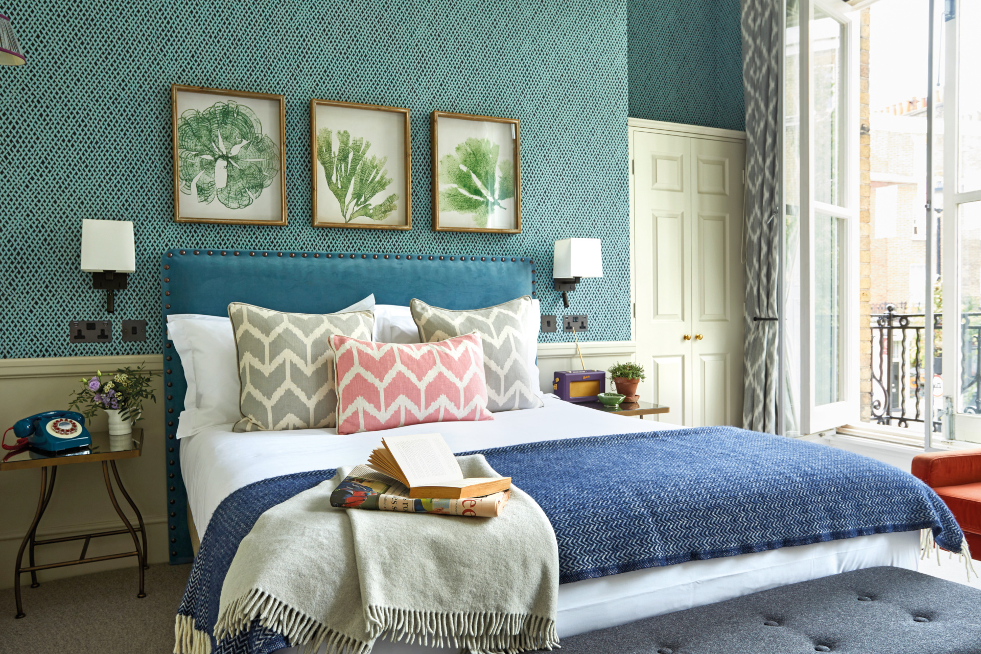 Blue bedroom with blue bed