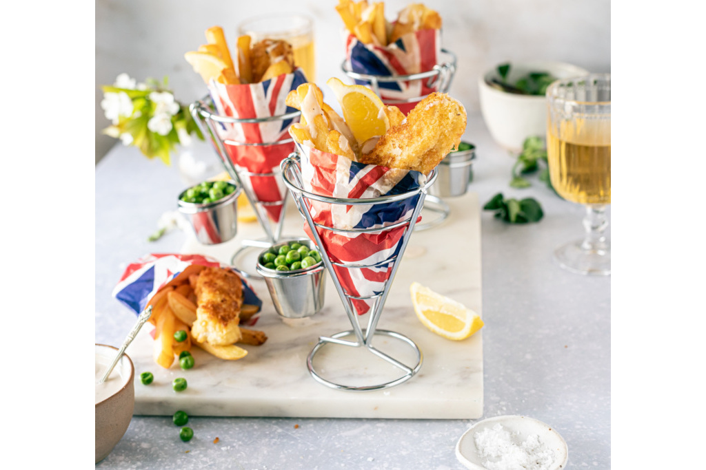 Fish & Chips in Union Jack cones