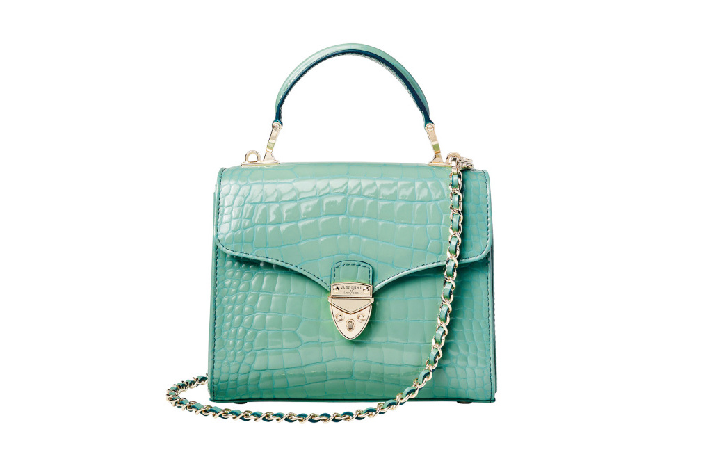 Turquoise patent croc handbag