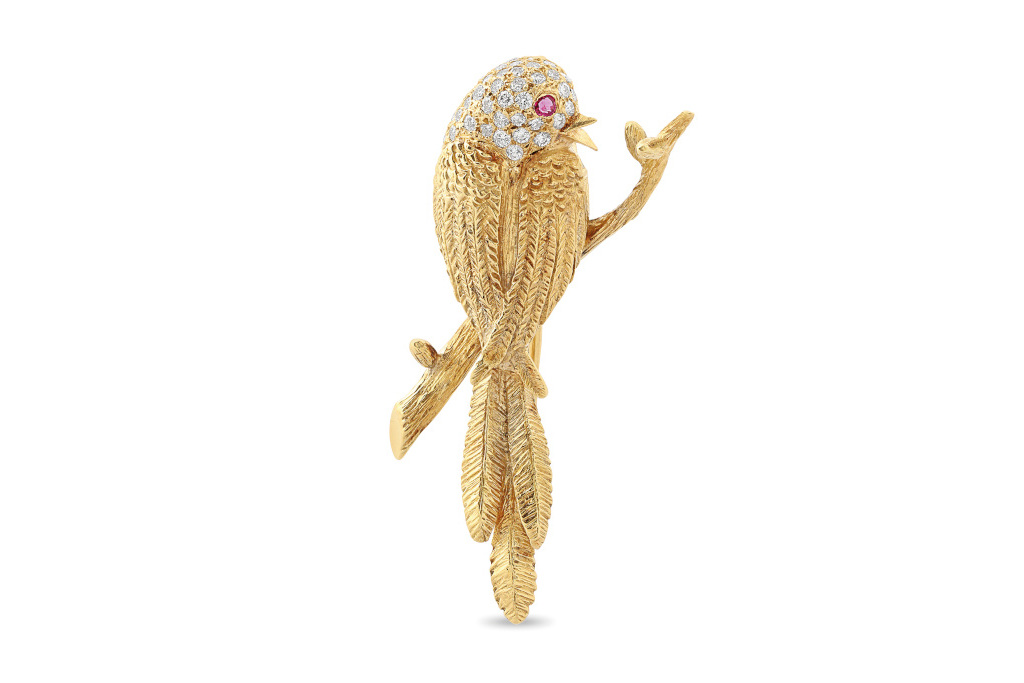 Vintage Gold, Ruby & Diamond Bird Brooch by Boucheron