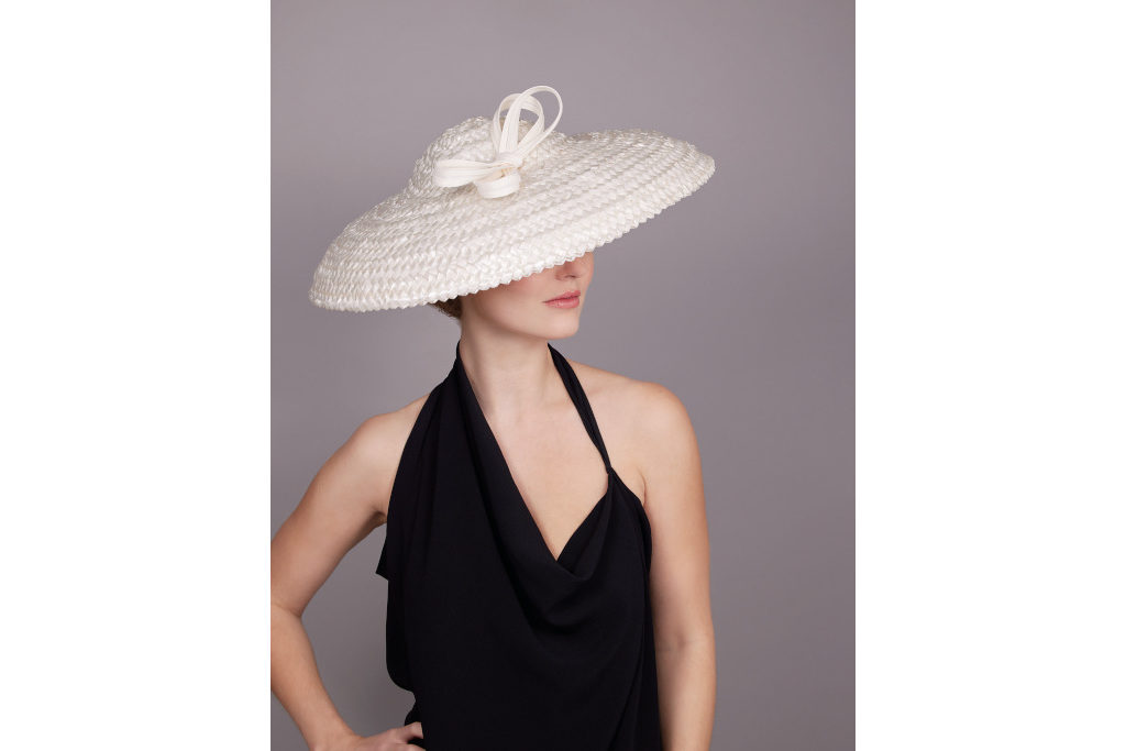 White Patent Braid Bow Hat with Bow