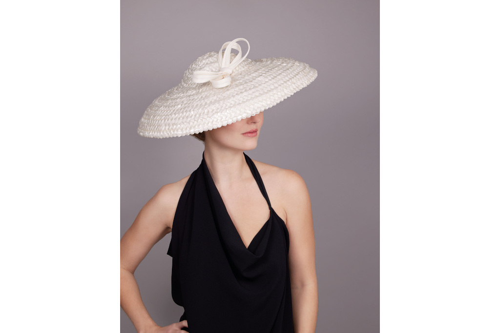 White Patent Braid Bow Hat with Bow