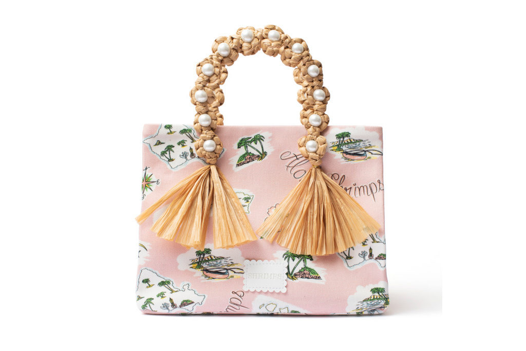 Pink handbag with woven handles