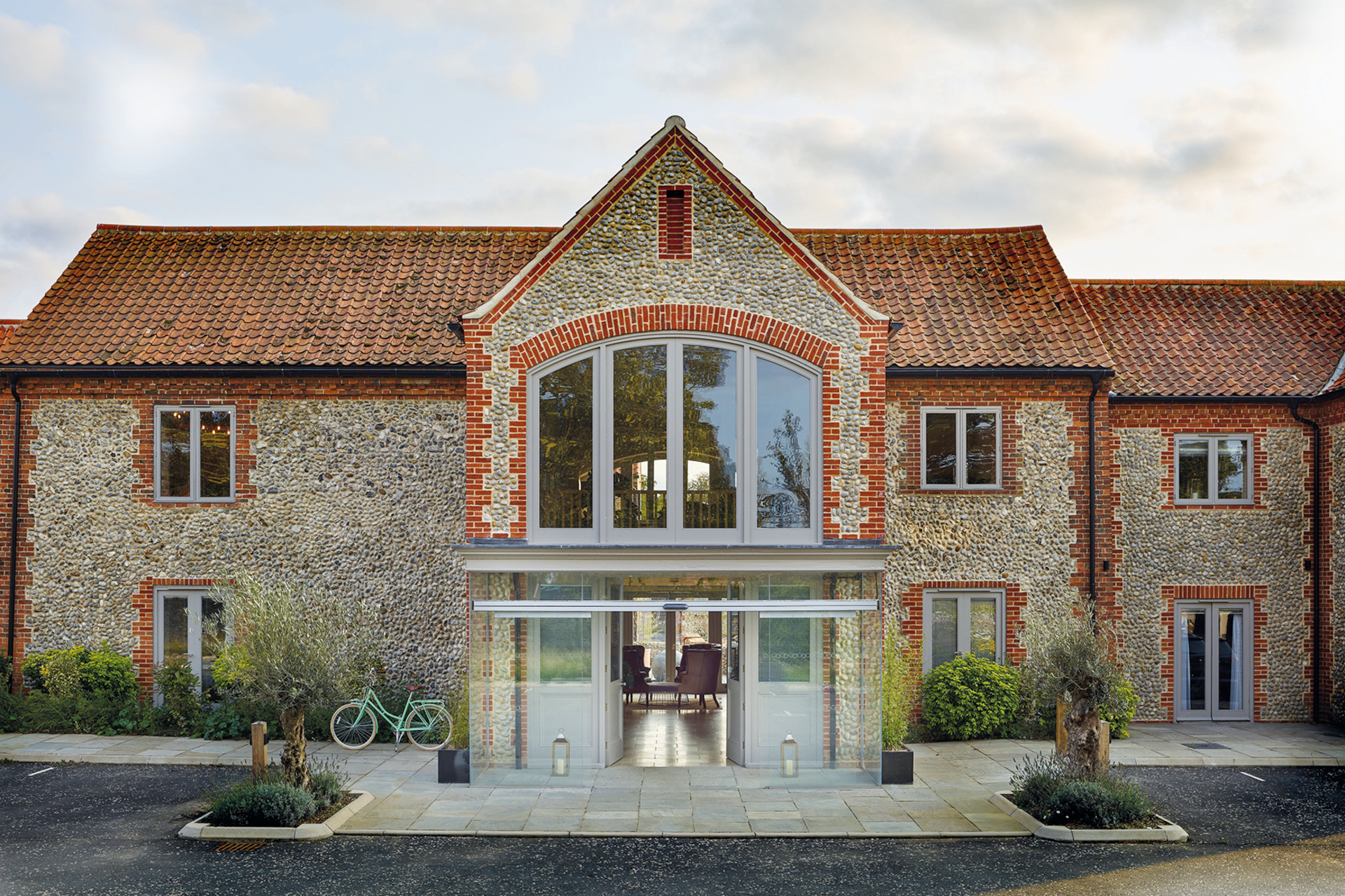 Stone building with large windows