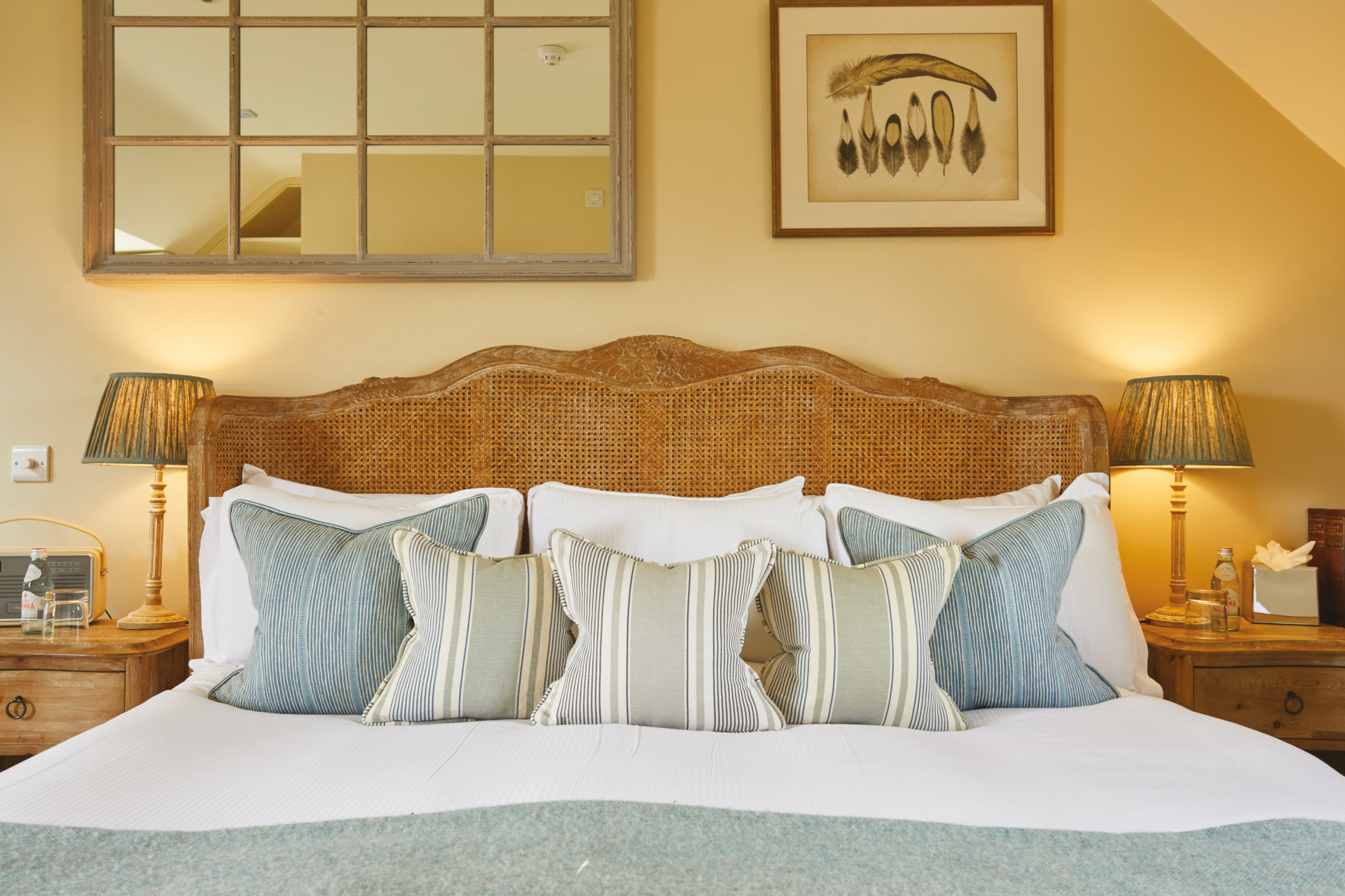 Close up of made bed