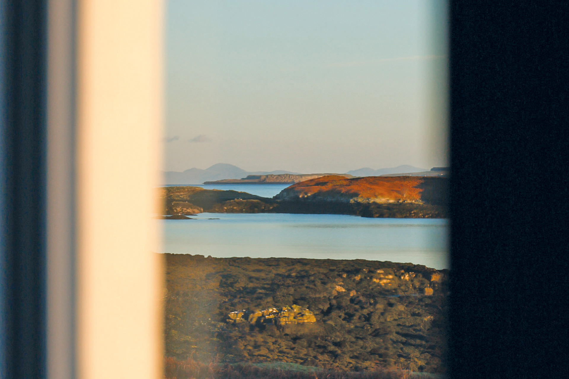 View from the window of a bedroom at the Three Chimneys Hotel.