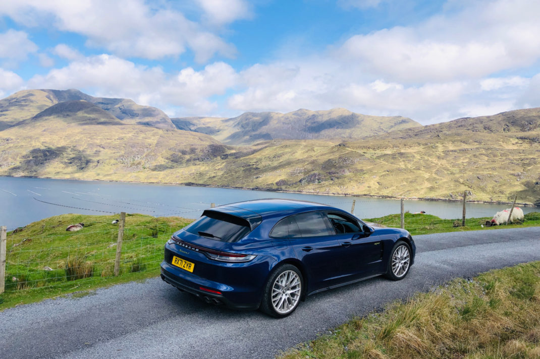 car in galway with countryside behind