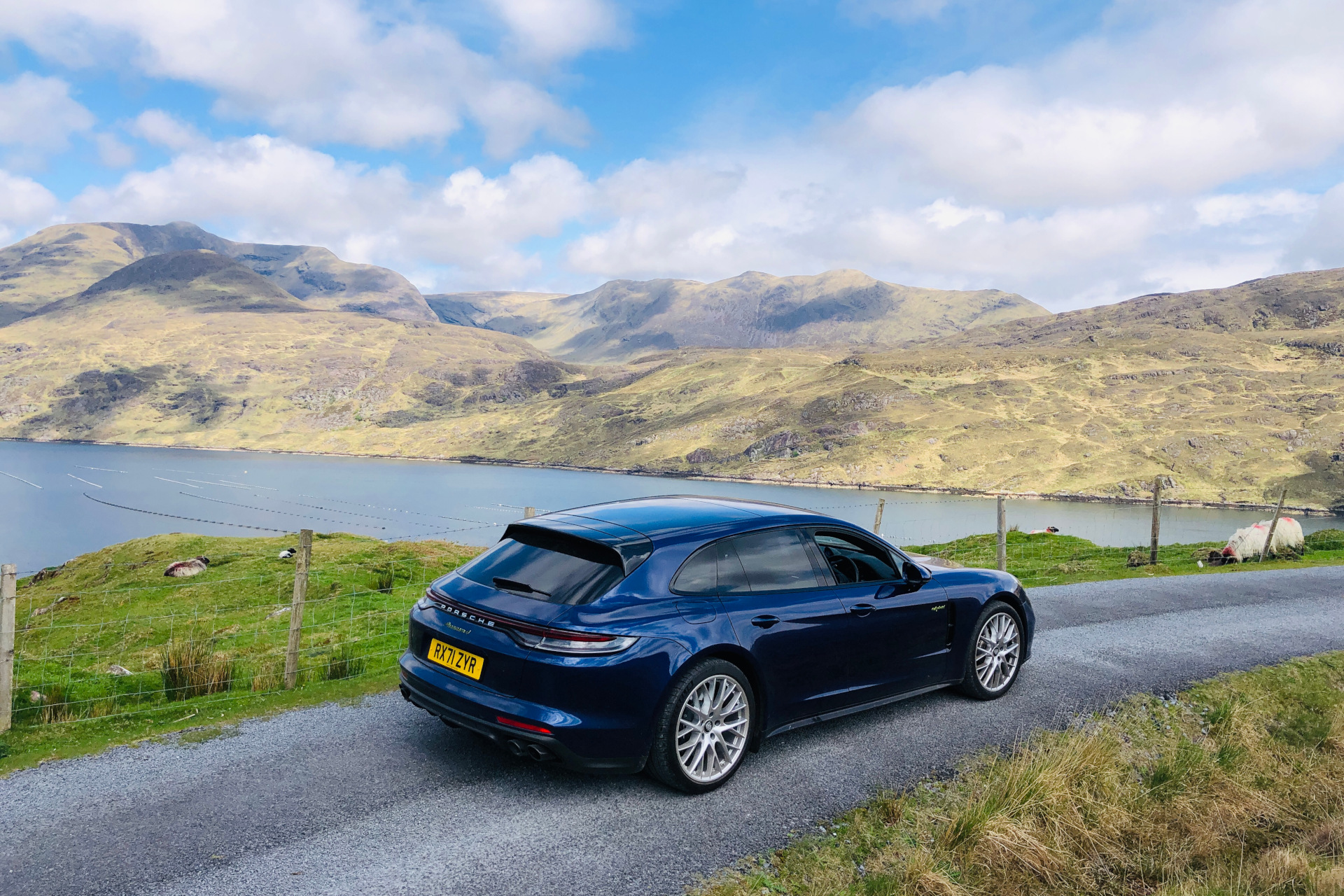 car in galway with countryside behind