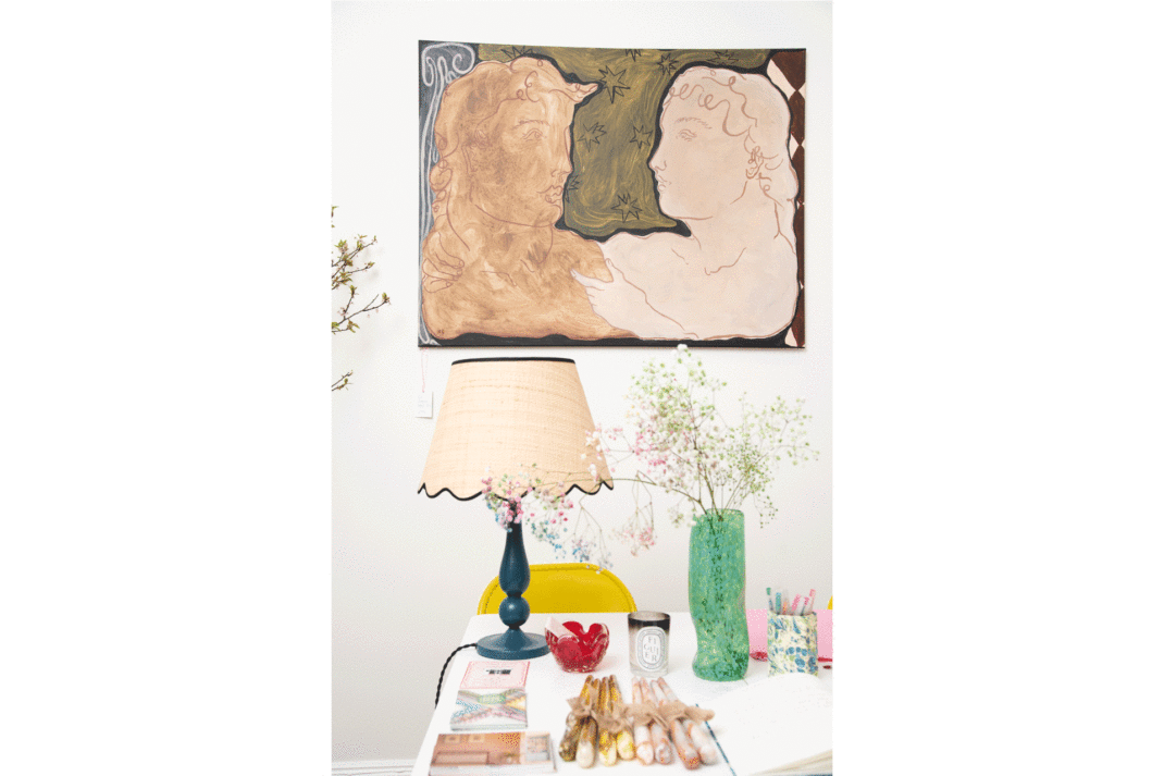 scalloped lamp and greek inspired painting by Domenica Marland Art Dealer