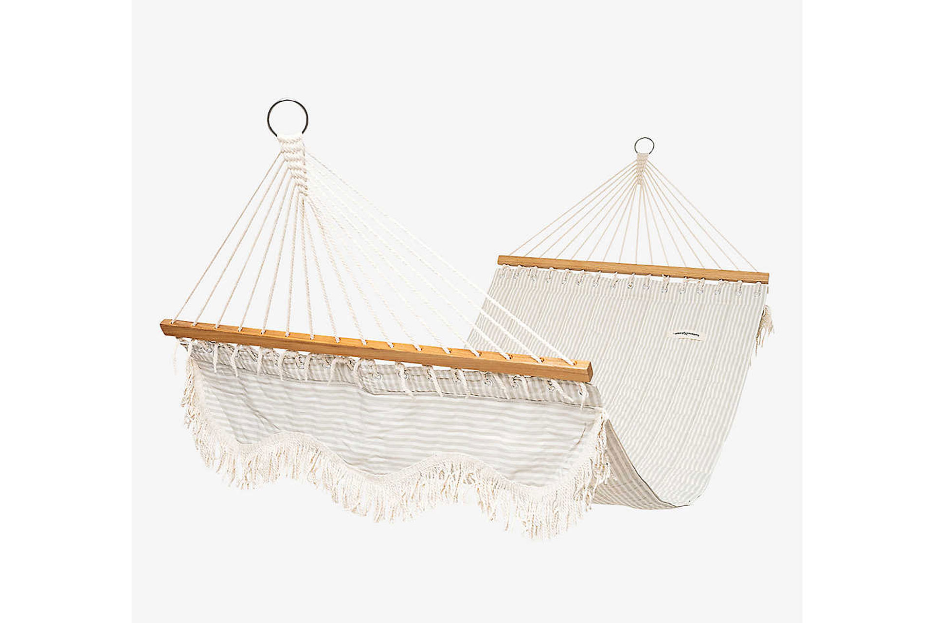 Stripe-print teakwood and canvas hammock 220cm x 105cm