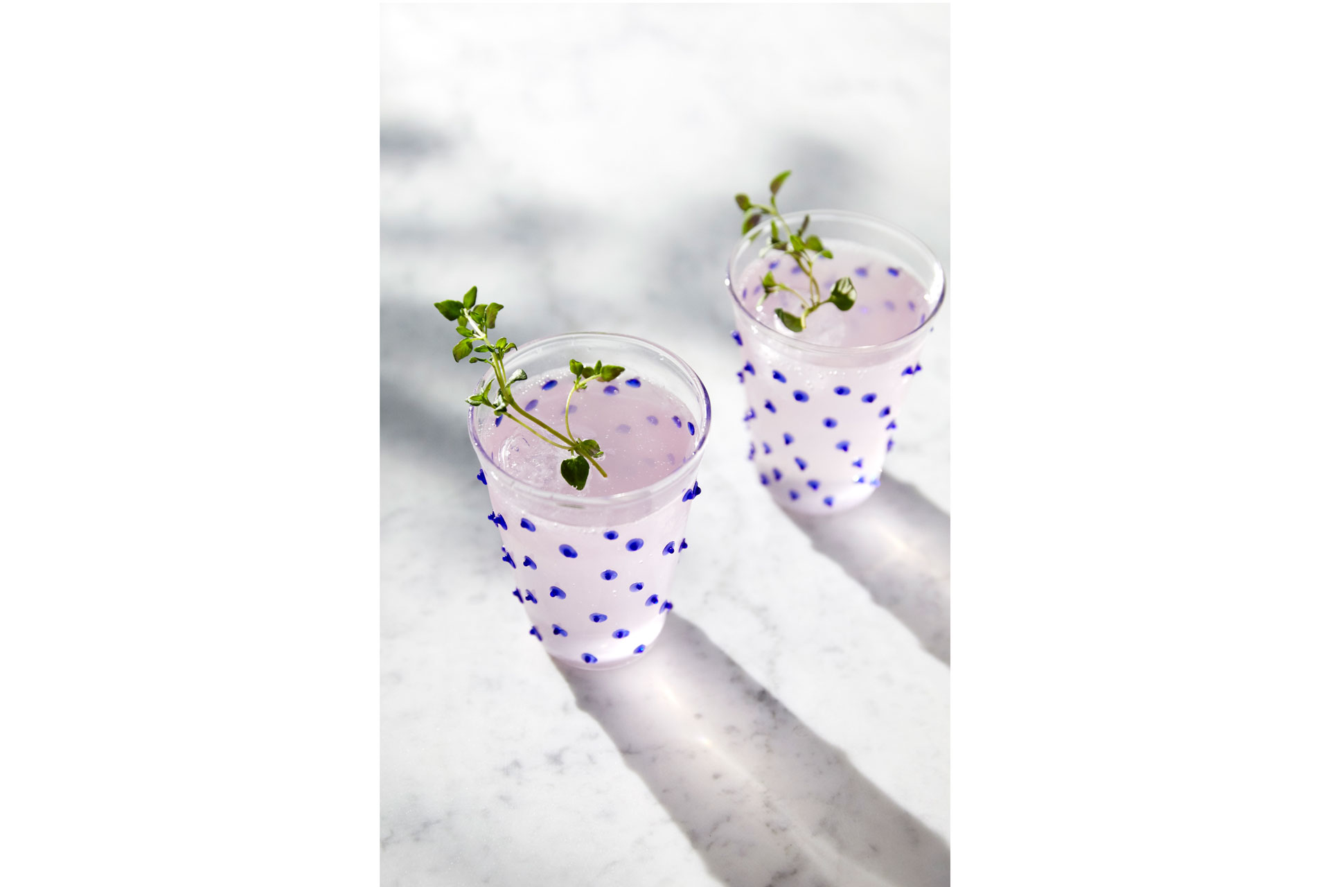 Issy Granger blue spotty glasses for the platinum jubilee tablescaping