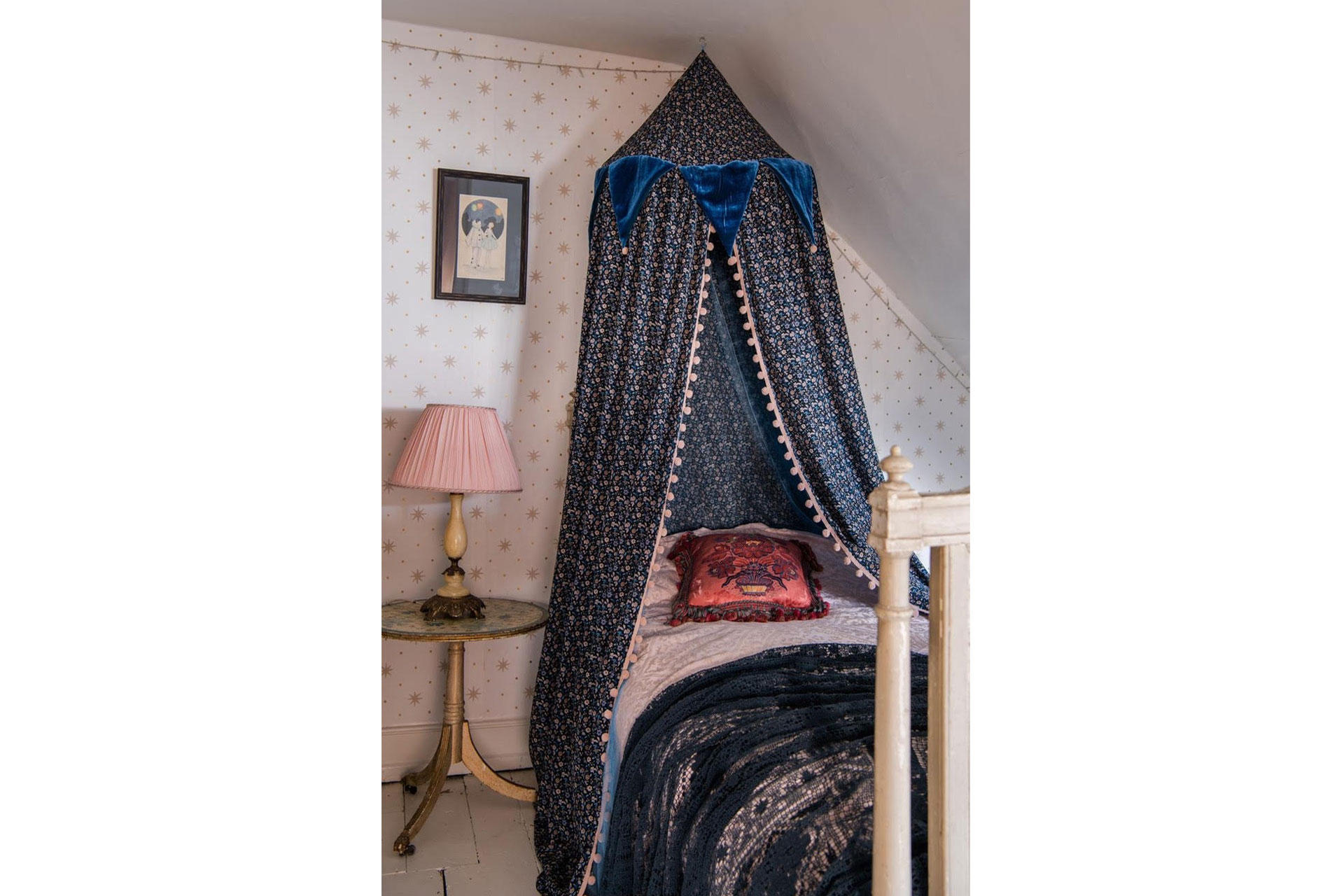 Pearl Lowe Velvet Blue Canopy Bed