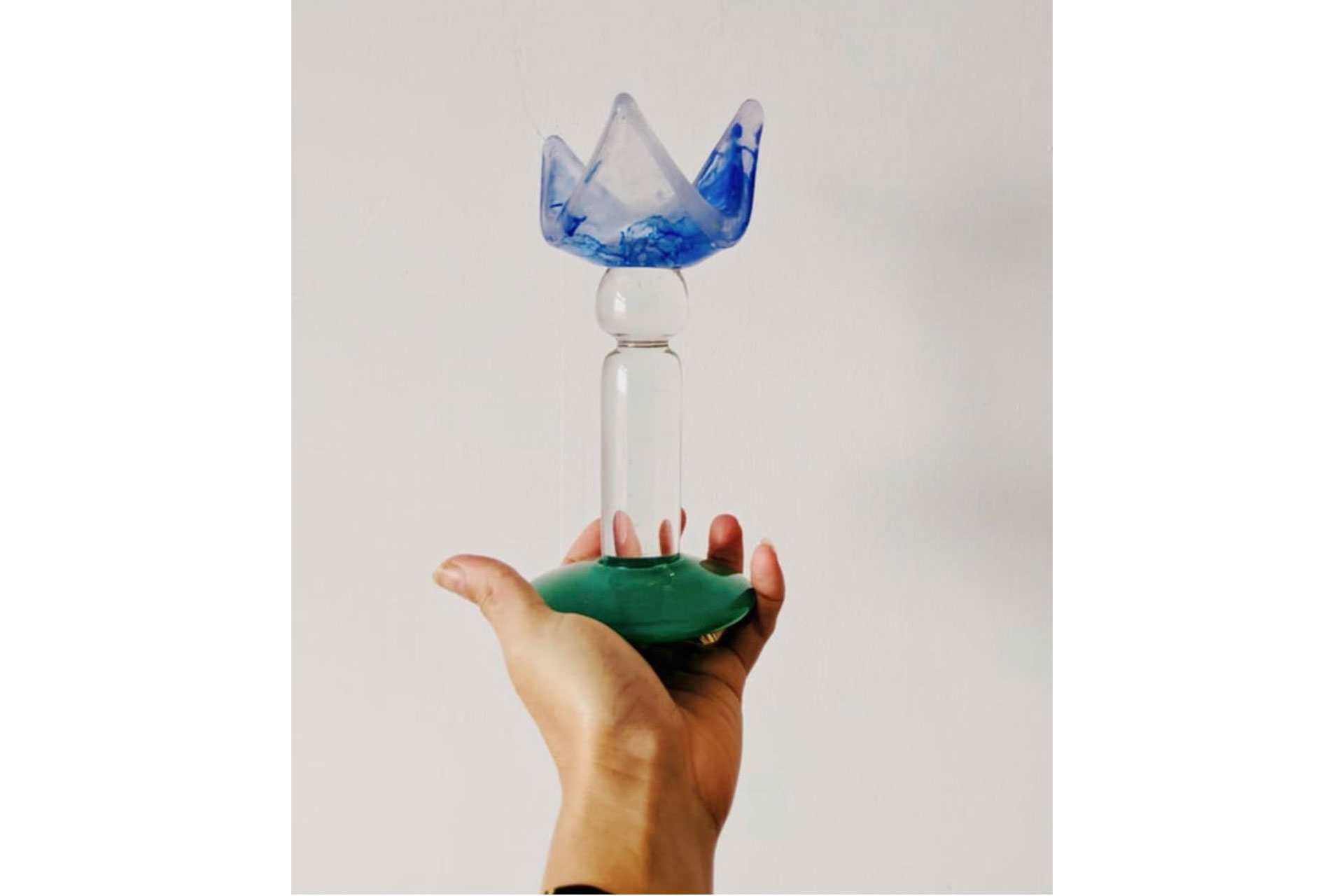 Narchie Glass Candleholder Green Marble Blue