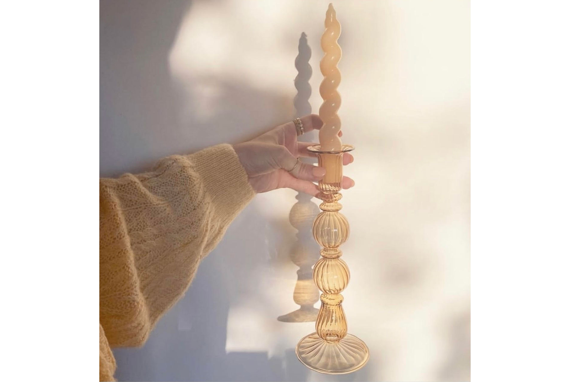 'colette' yellow glass candlestick set of 2 by Narchie