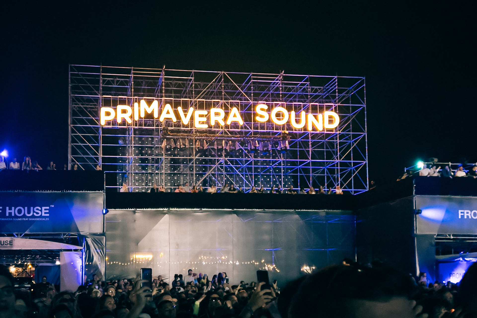Primavera Sound light up sign at night at the festival