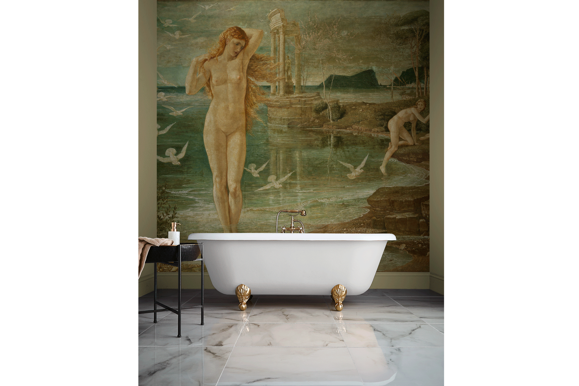 Crane The Renaissance of Venus Bespoke Mural in a bathroom