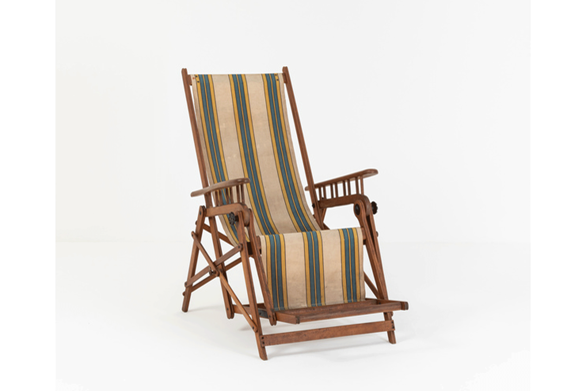 Reclining 1920s French Steamer Deck Chair. Stamped Asca Registered Trademark Sgdg Patented
