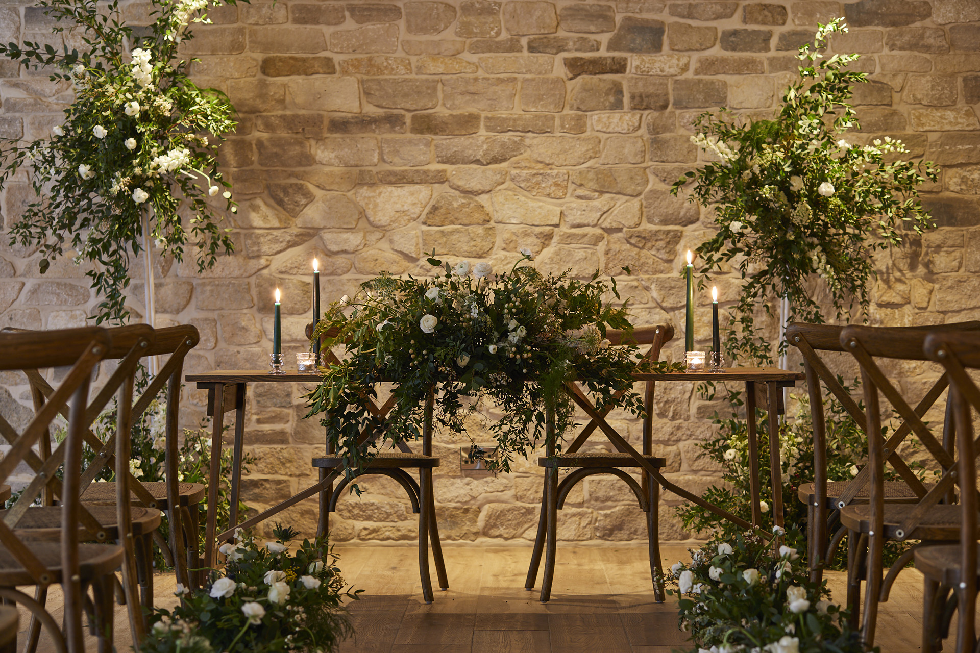 a rustic style wedding altar