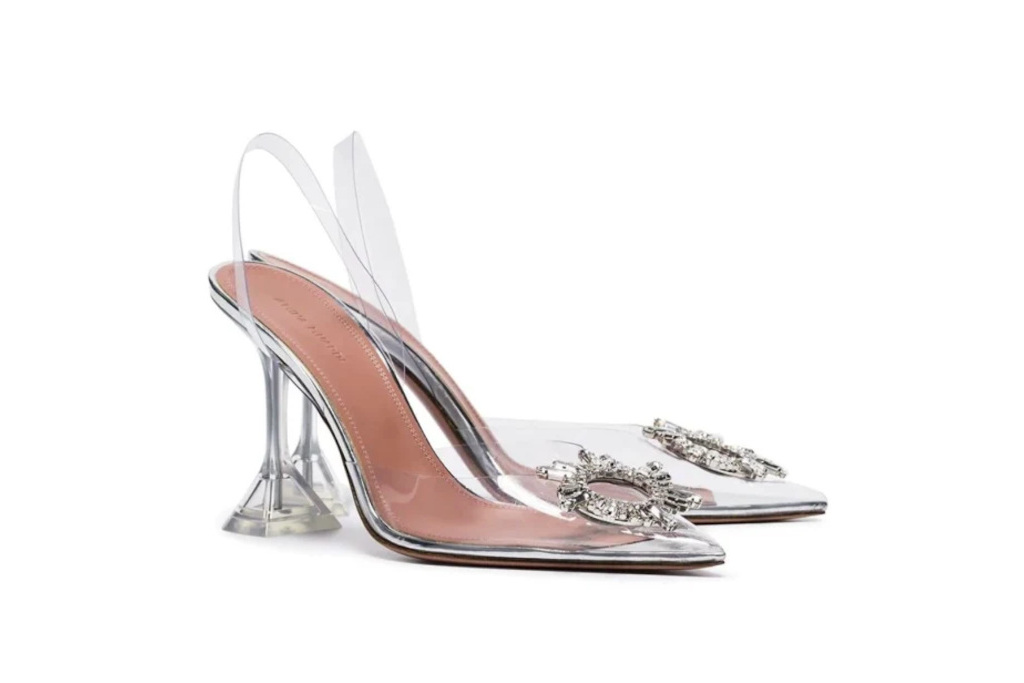 Clear PVC slingback heels with the classic crystal embellishment