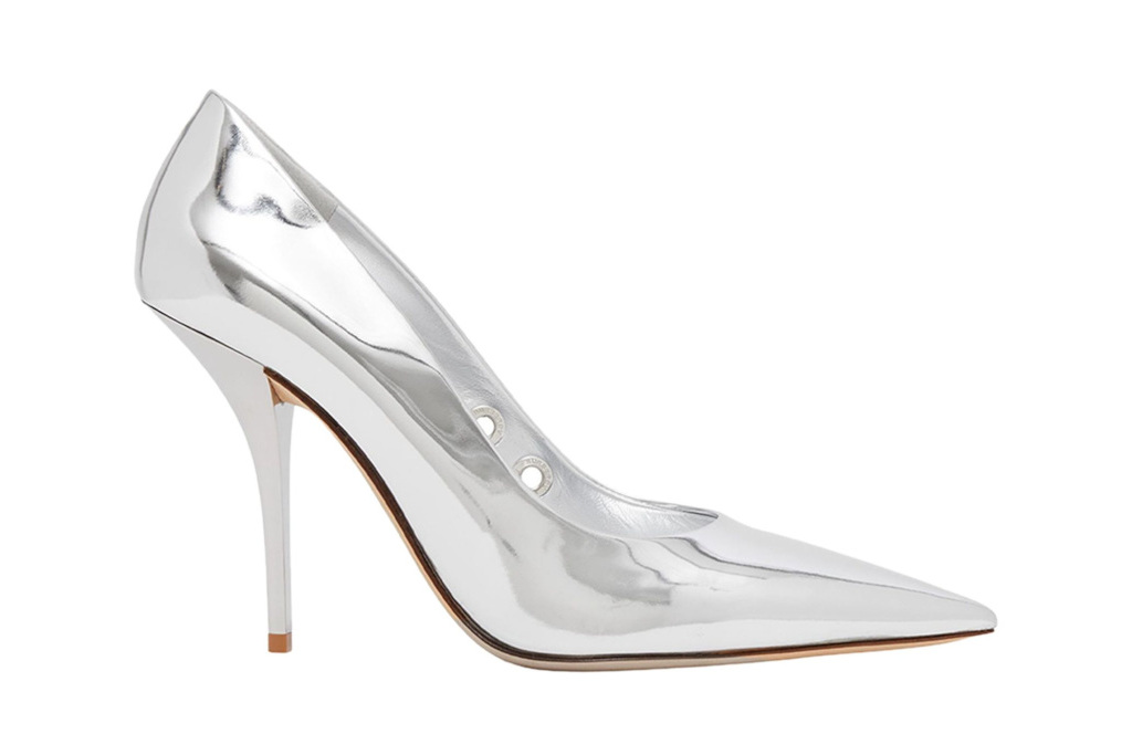 Metallic silver heel