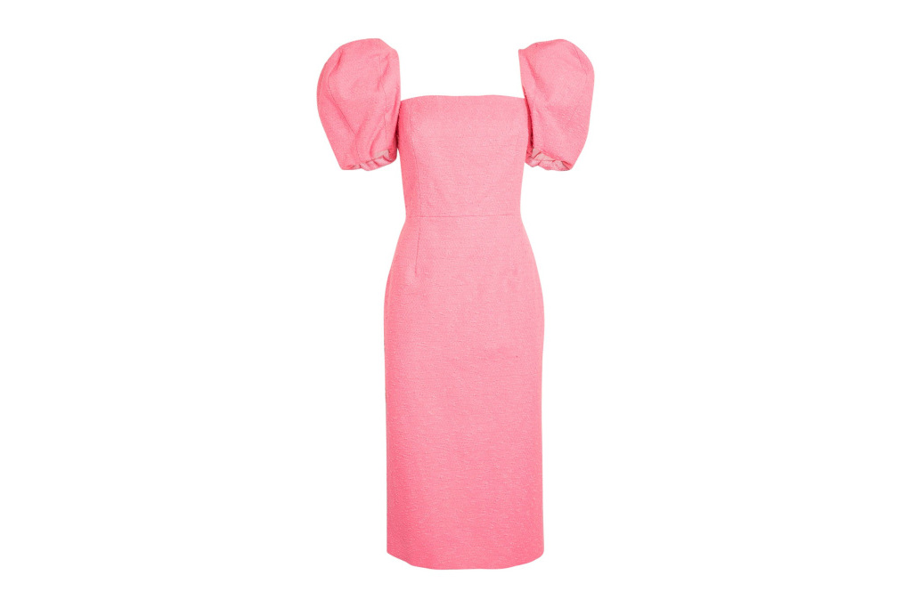 Pink puff sleeve midi dress