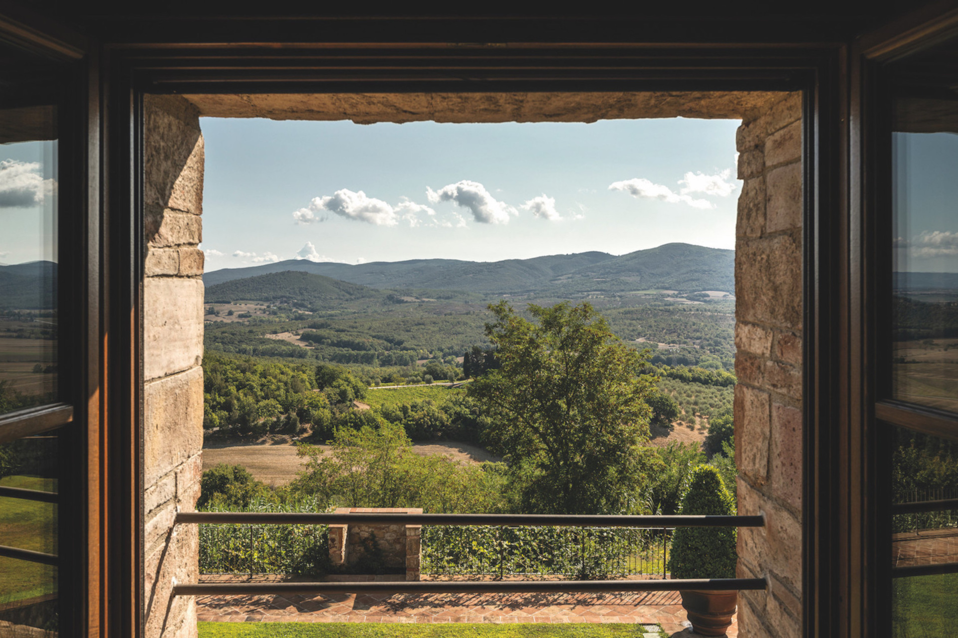 View of Tuscan hills from balcony