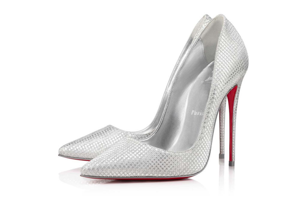 Silver pumps with glitter and red soles