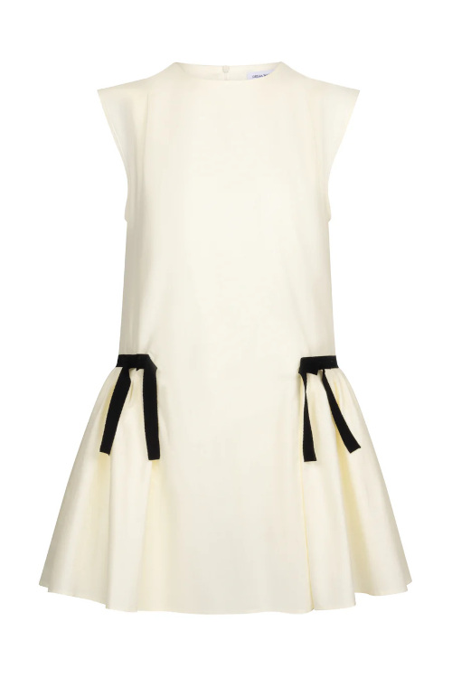 Cream mini dress with black ribbons
