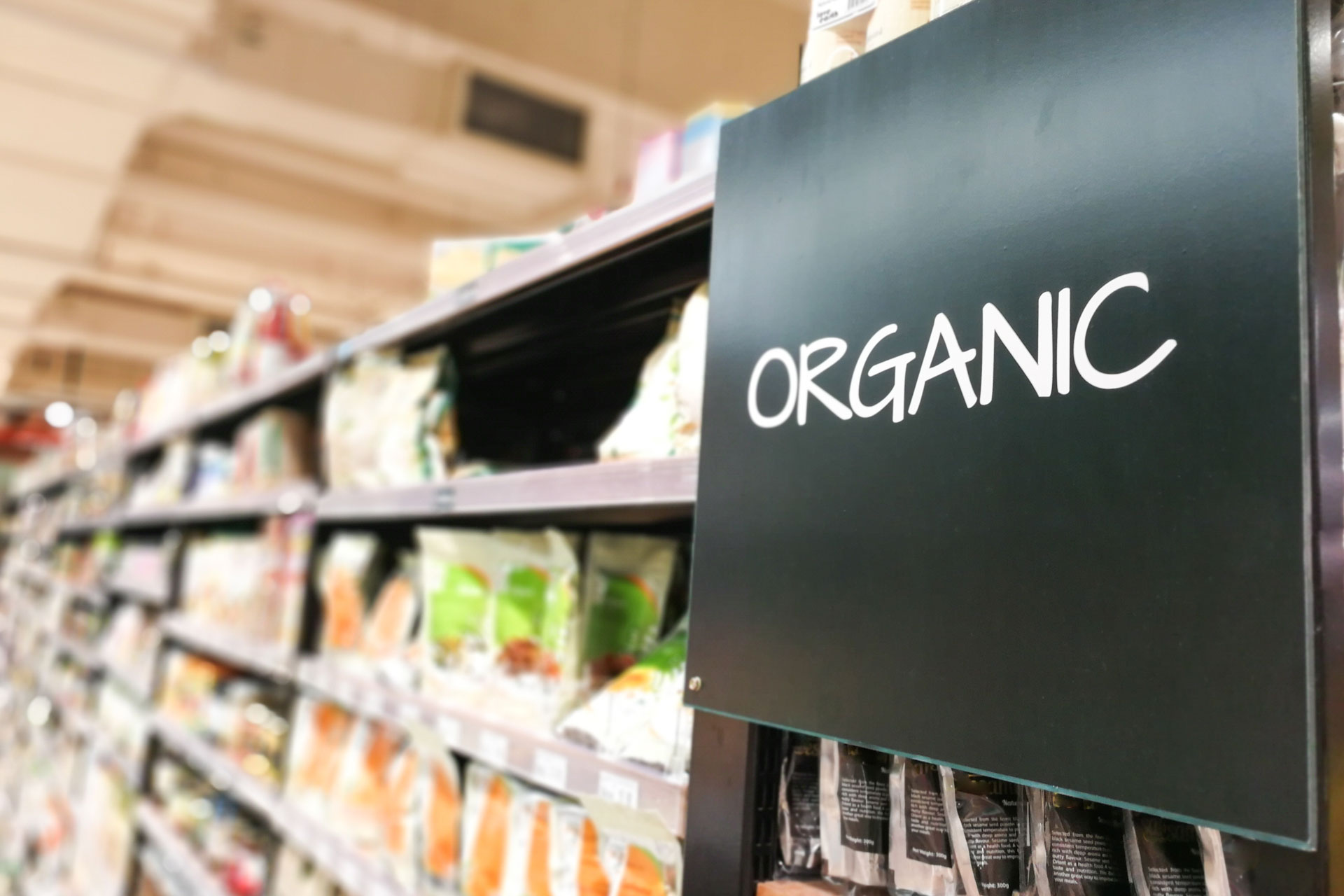 Organic aisle in supermarket