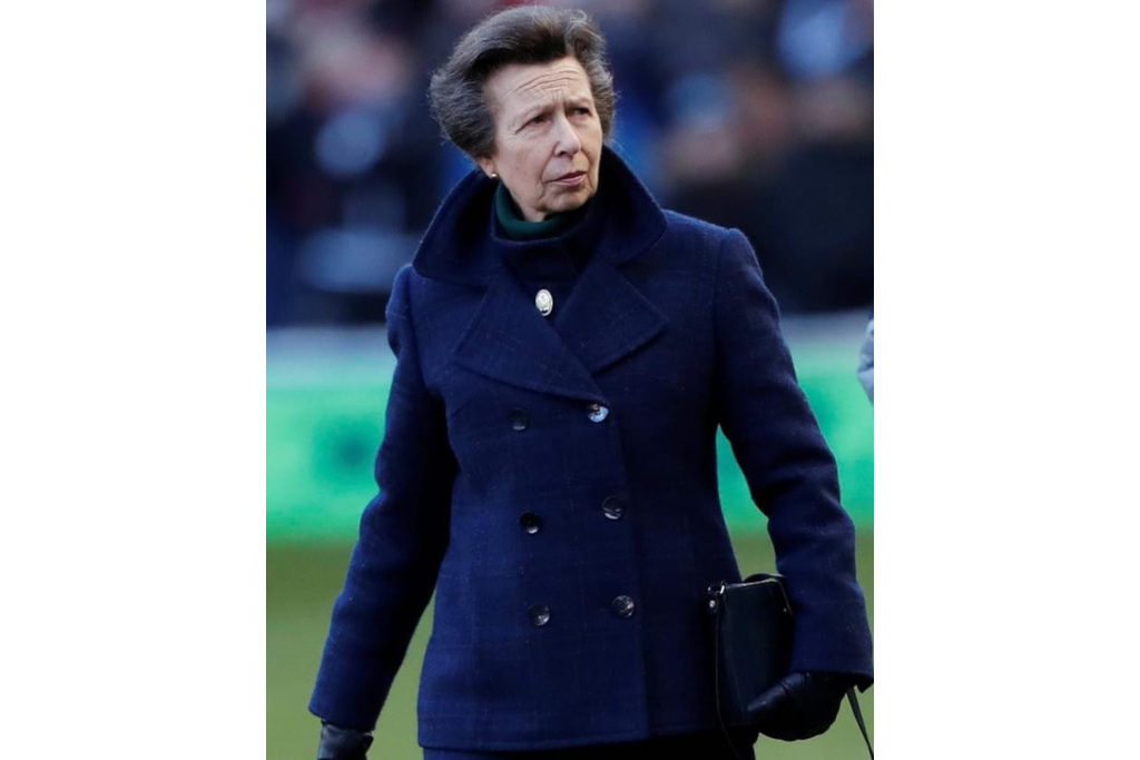 Princess Anne in a navy tweed coat