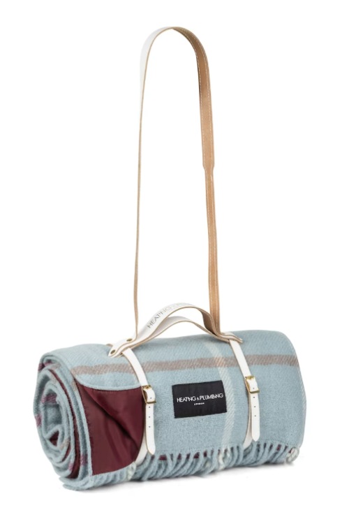 Blue Heating & Plumbing London picnic blanket with white strap
