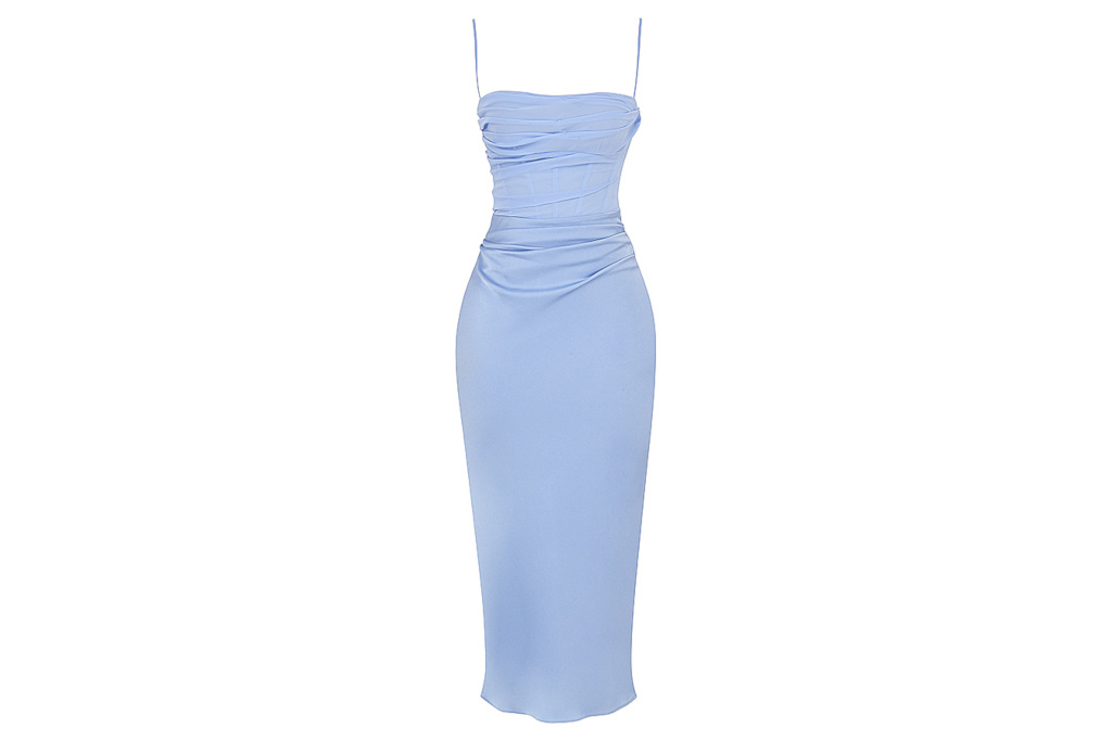 Purple midi bodycon dress with corset top