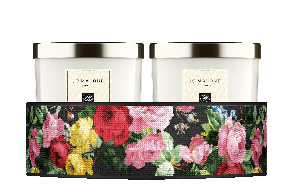 Pair of candles in floral print box