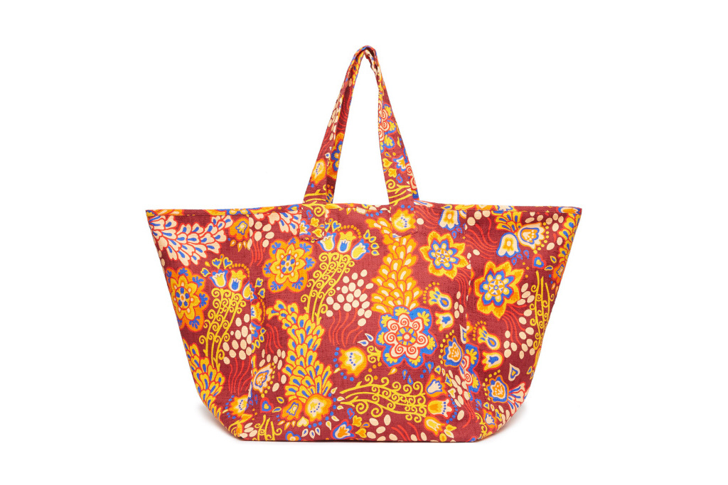 Red and orange floral tote bag