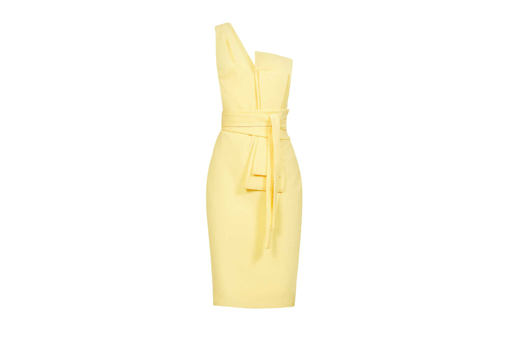 Yellow on-shoulder midi dress
