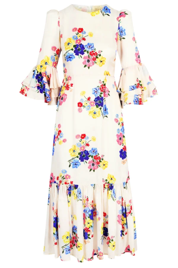 Cream dress with multi-coloured flowers