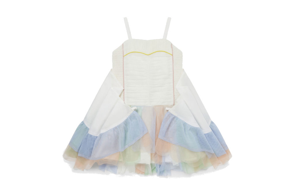 White dress with rainbow fringed wings