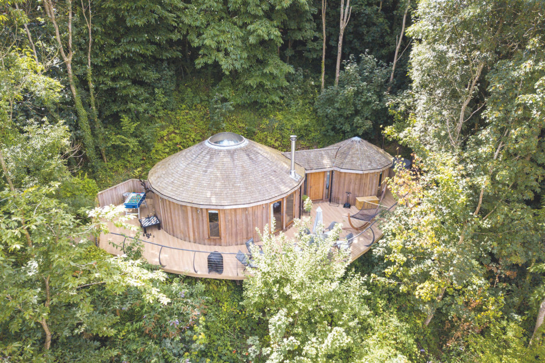 Dittisham Hideaway aerial view of treehouse in wood Devon hotels