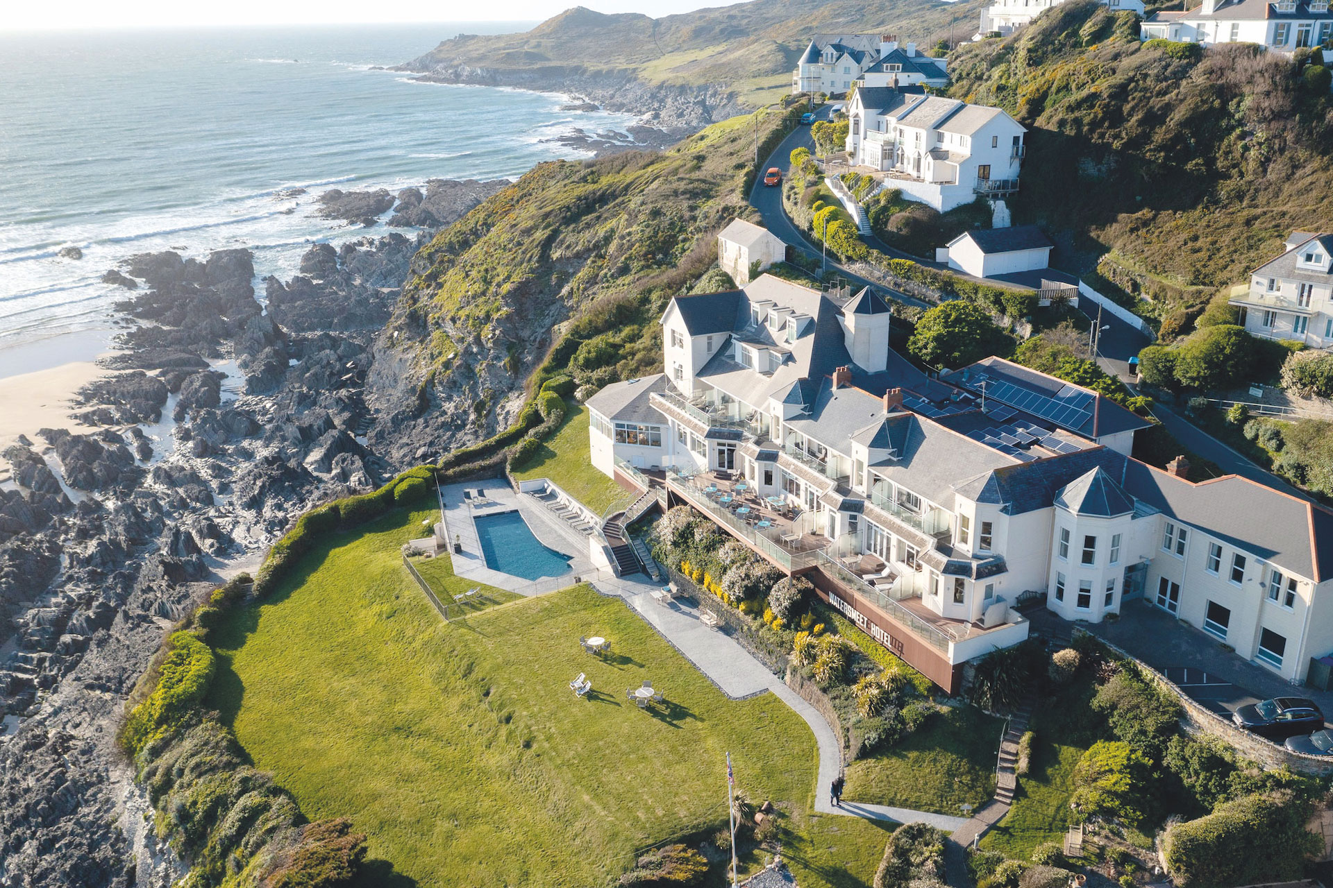 Aerial photo of Watersmeet Hotel Devon hotels