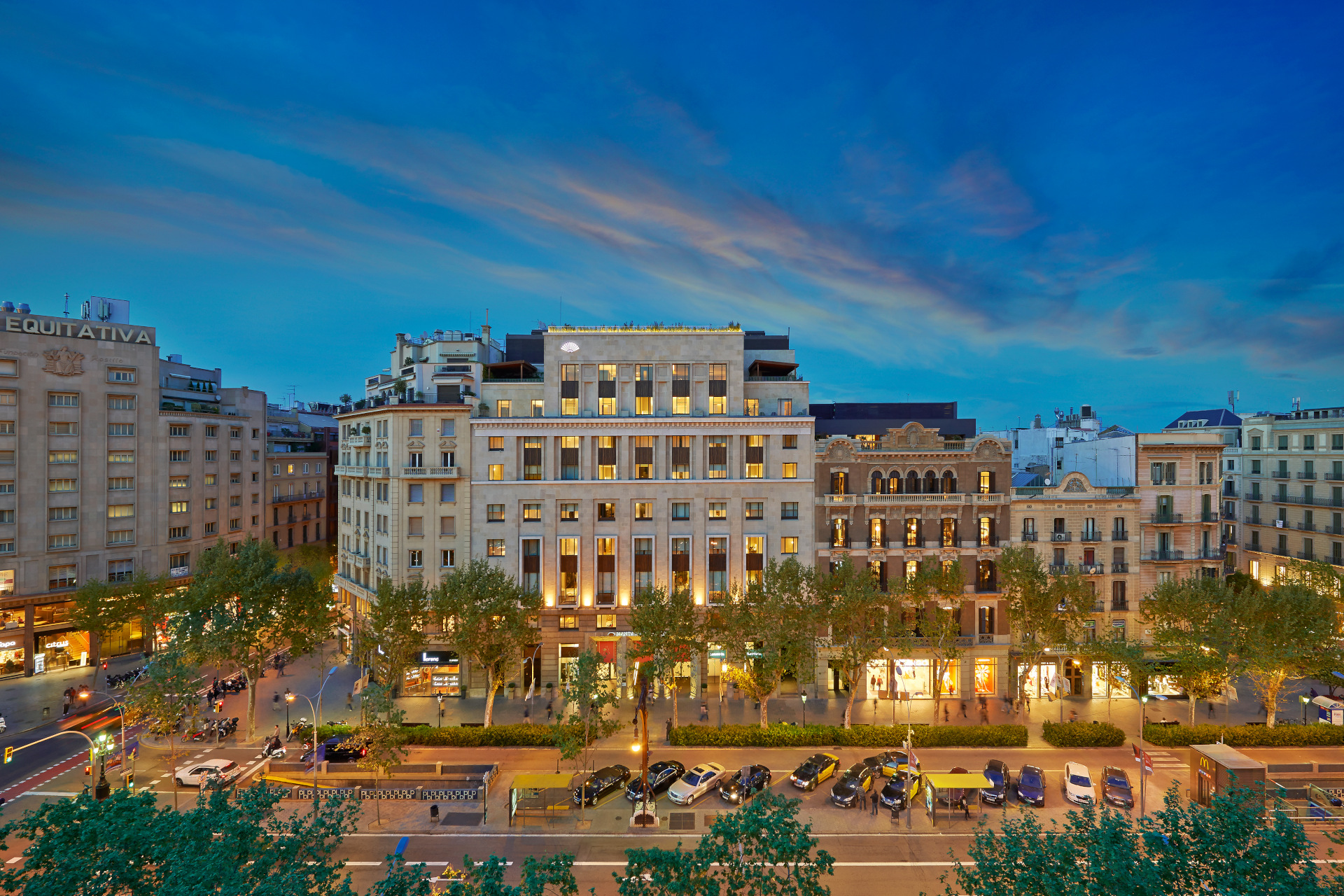 Mandarin Oriental Barcelona exterior shot in evening