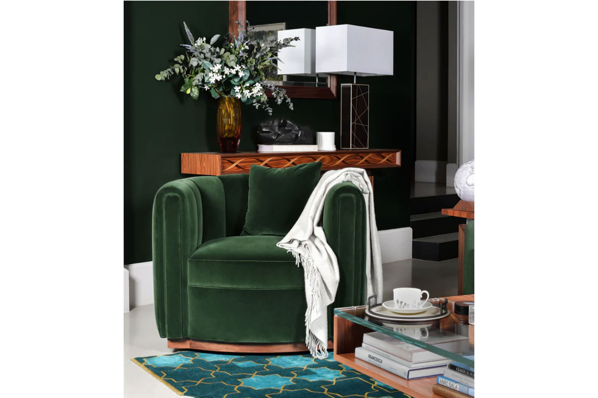 a green chair by David Linley