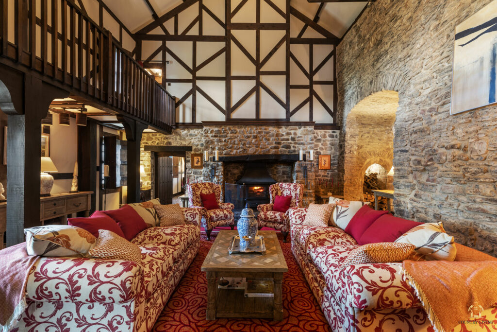 Interior Shot of the living room of Golden Grove in Carmarthen which has Tudor style wooden beams