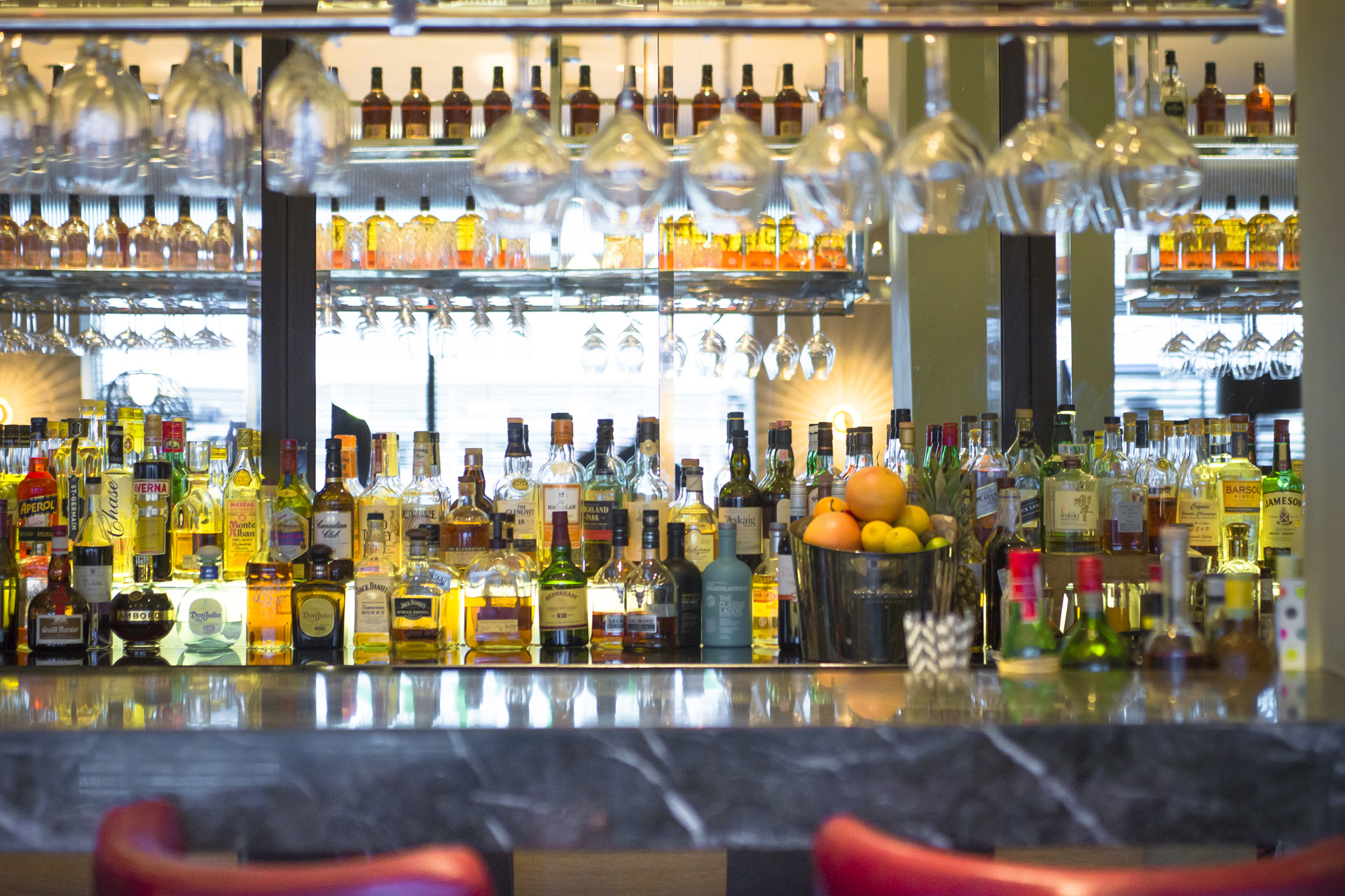 South Place Hotel bar - bottles lined up