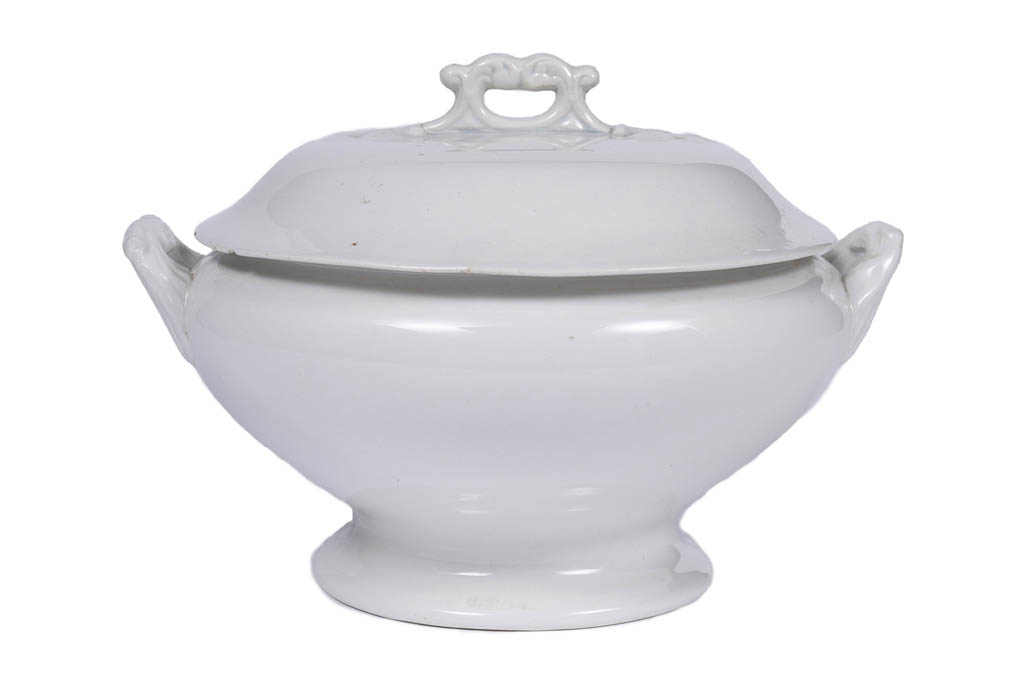white vintage Ironstone tureen,