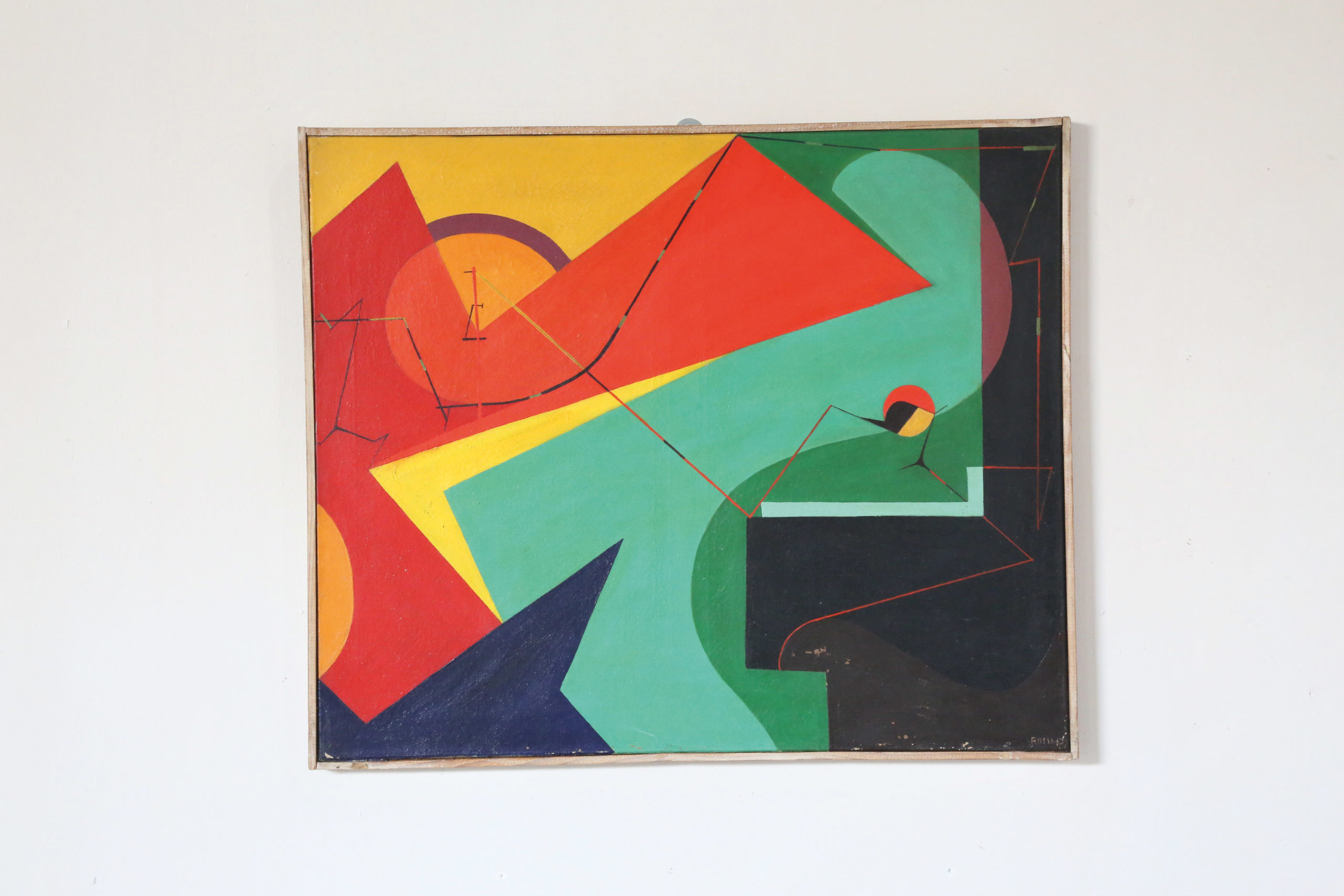 Surrealist French abstract by Dominique Rossi coloured shapes
