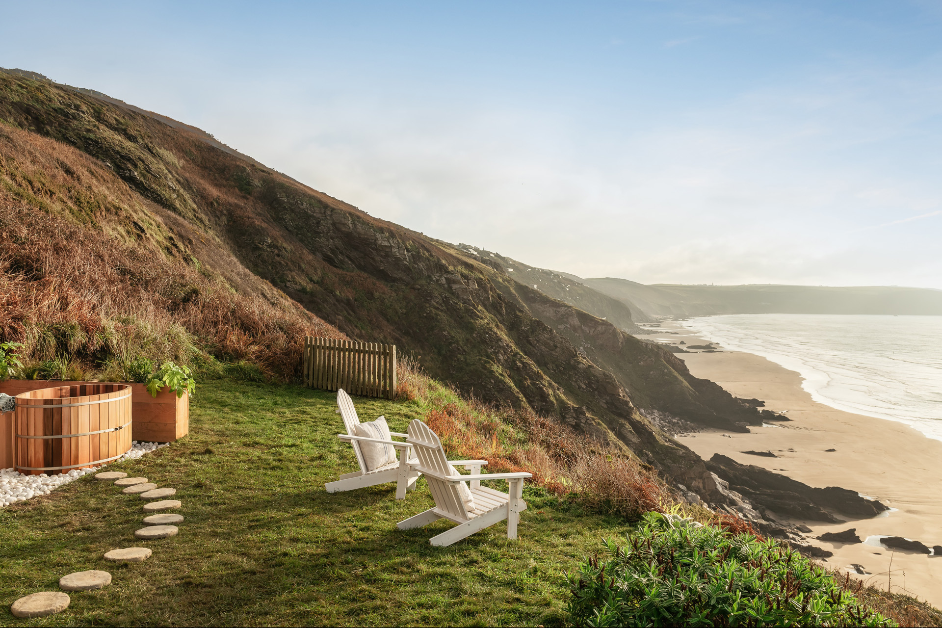 A small garden overlooking the beach