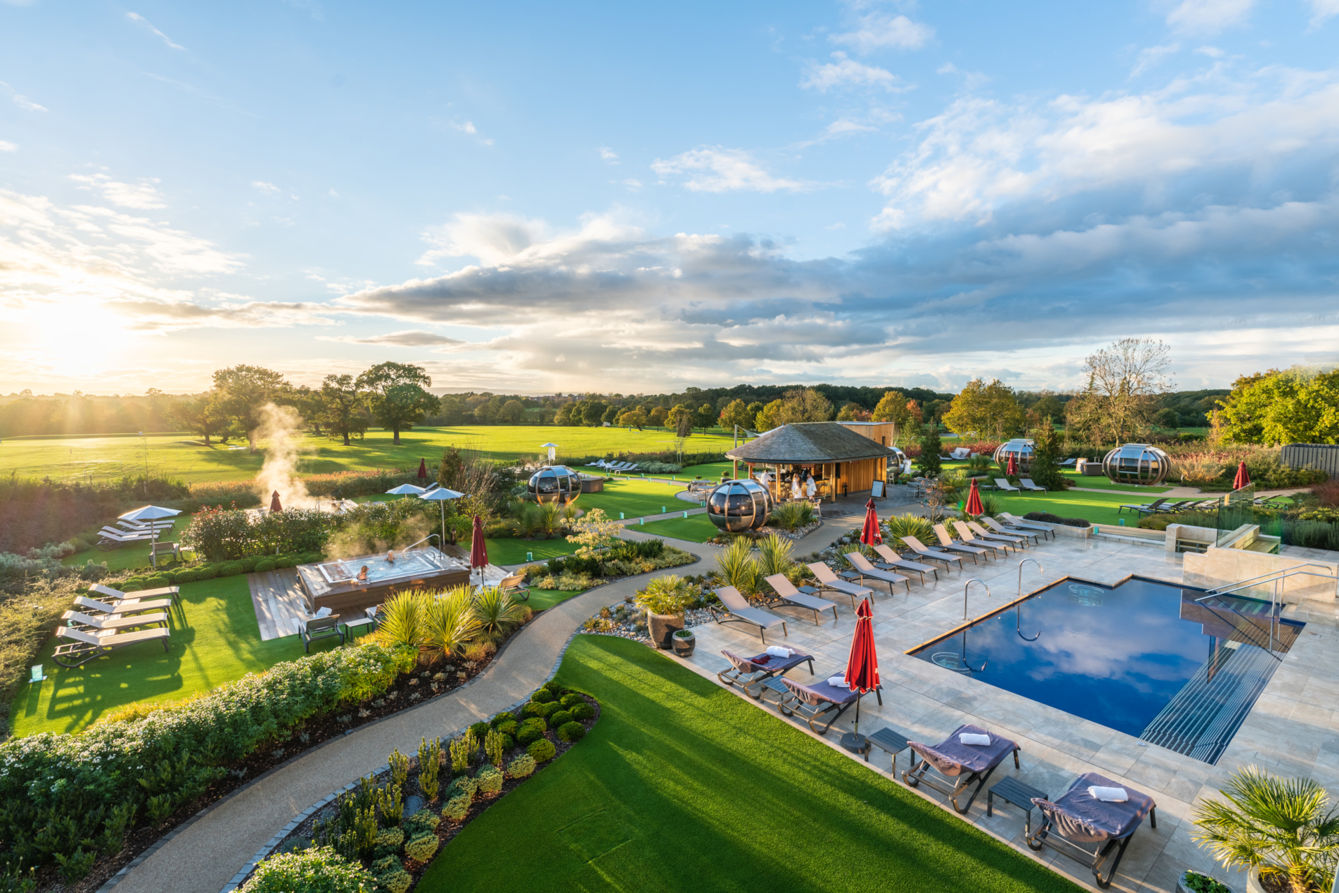 Aerial view of the spa garden at Carden Park