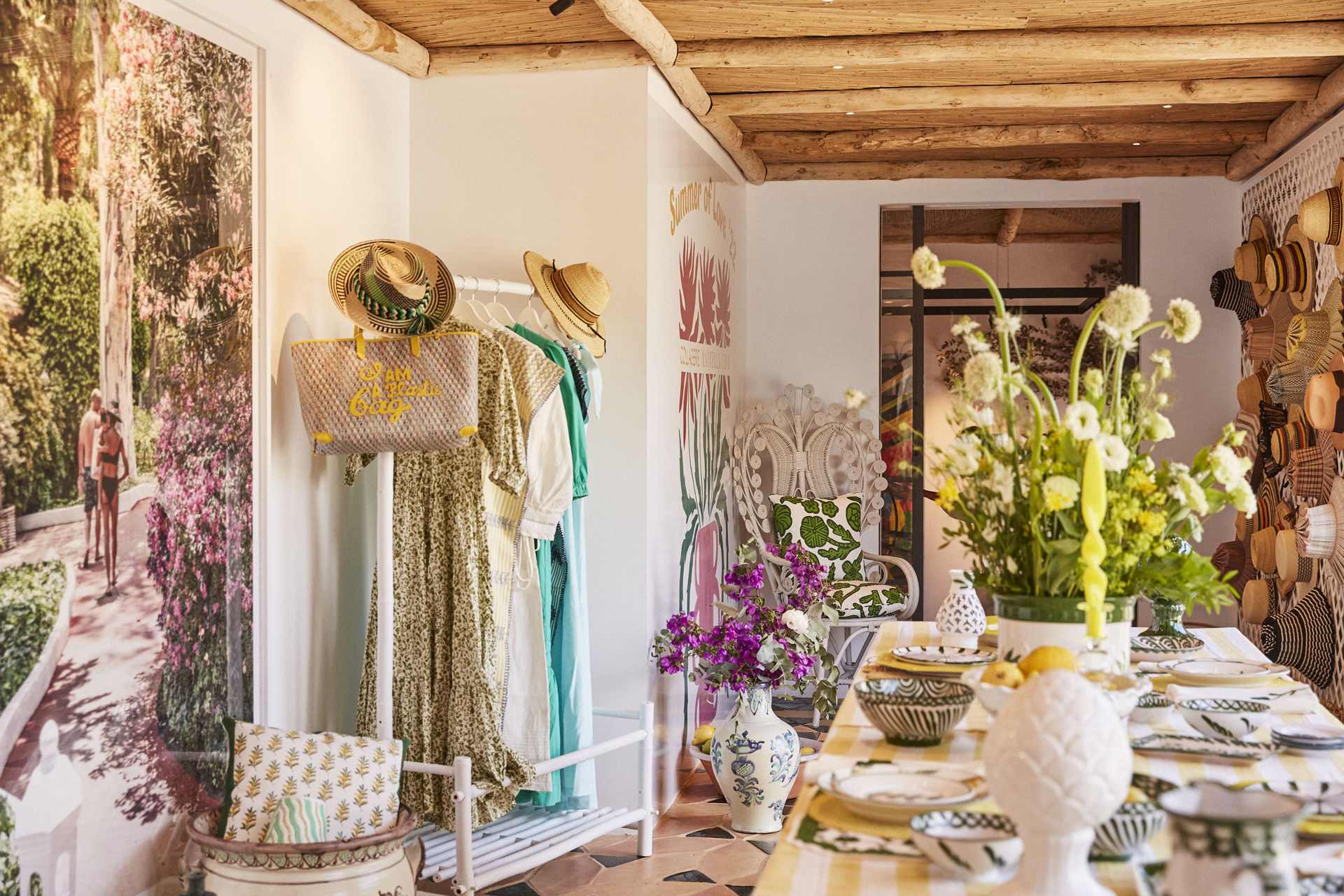 Collagerie's pop-up shop, with clothes rail and table displaying goods